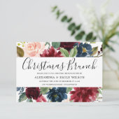 Mooie bordeauxrode bloemrijke kerstbrunch kaart (Staand voorkant)