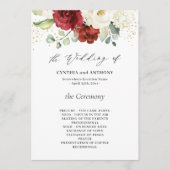 Mooie bordeauxrood wit bloemend huwelijksfeest programmakaart (Voorkant)