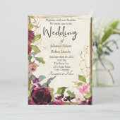 Mooie bordeauxroze en gouden Huwelijk Kaart (Staand voorkant)