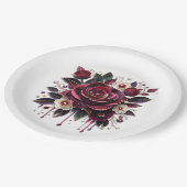 Mooie bordeauxroze rozen bloemig papieren bordje (Gekanteld)