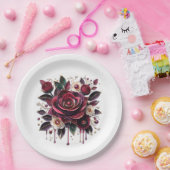 Mooie bordeauxroze rozen bloemstuk papieren bordje (Feest)