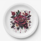 Mooie bordeauxroze rozen bloemstuk papieren bordje (Voorkant)