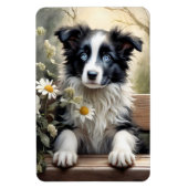 Mooie Border Collie Dog Bloemen Koelkast Magneet (Verticaal)