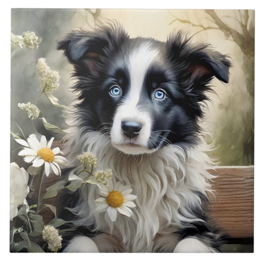 Mooie Border Collie Dog Flowers Keramische Tegel Tegeltje (Voorkant)