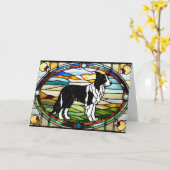 Mooie Border Collie Gebrandschilderd Glas Kaart (Gele Bloem)