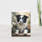 Mooie Border Collie Hond Bloemen Blank Groet Kaart (Voorkant)