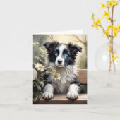 Mooie Border Collie Hond Bloemen Blank Groet Kaart (Gele Bloem)