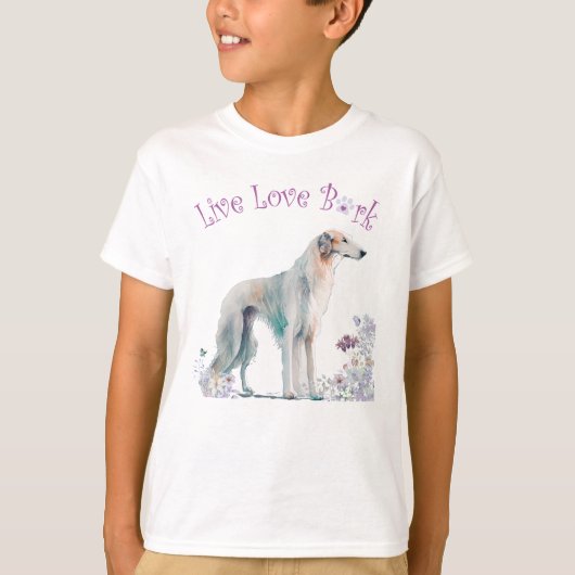 Mooie Borzoi-hond bloemig T-shirt (Voorkant)