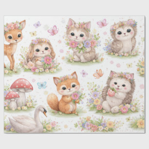 Mooie Bos Baby Dieren Bloem Verpakkings Papier