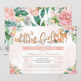 Mooie bos bosdieren meisje baby shower kaart
