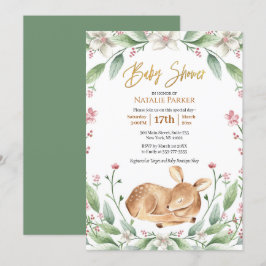 Mooie bos herten bloemrijke groene baby shower kaart