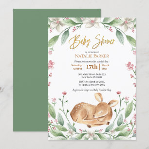 Mooie bos herten bloemrijke groene baby shower kaart