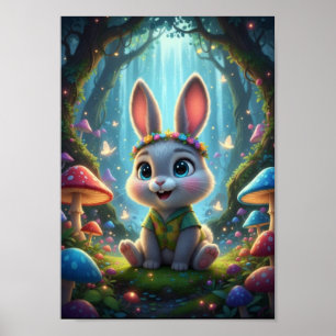 Mooie Bos Konijn Bloem Fantasy Poster