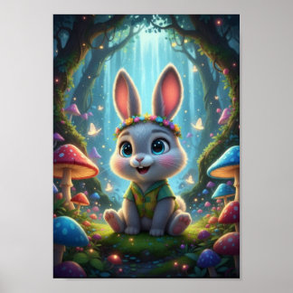 Mooie Bos Konijn Bloem Fantasy Poster