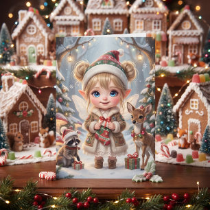 Mooie bos-thema kleurplaat voor meisjes met Kerst Kaart