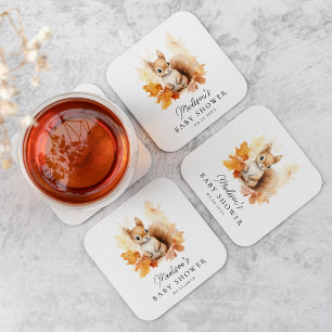 Mooie bosachtige eekhoorn herfst babyshower kartonnen onderzetters