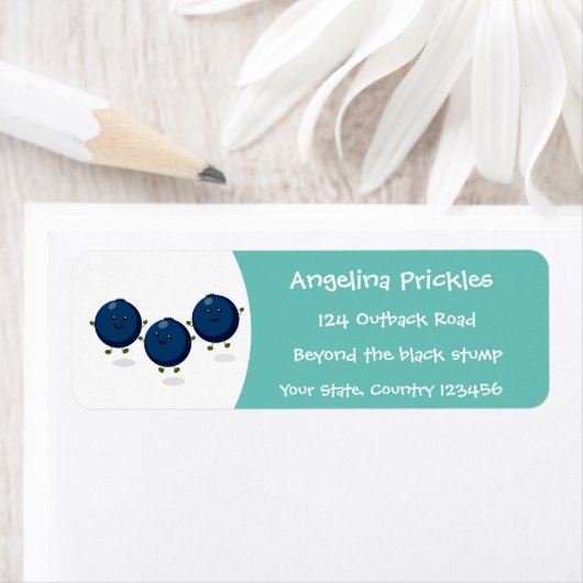 Mooie bosbessen paarse illustratie van de cartoon etiket (Insitu)