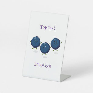 Mooie bosbessen paarse illustratie van de cartoon reclamebord met voetstuk