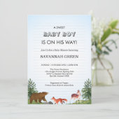 Mooie bosdieren baby jongen shower ontwerp kaart (Staand voorkant)