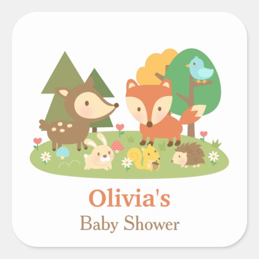 Mooie bosdieren baby shower feest labels (Voorkant)