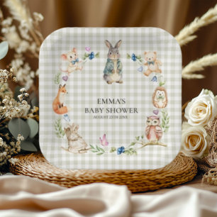 Mooie bosdieren baby shower gingham borden papieren bordje