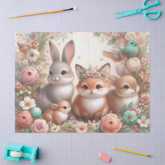 Mooie Bosdieren Bloemig Tissuepapier (Craft)