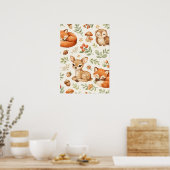 Mooie Bosdieren en Bessen Patroon Poster (Keuken)