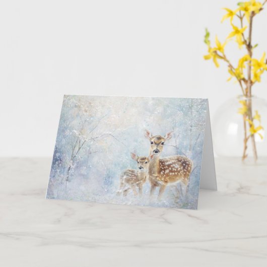 Mooie bosdieren Herten in sneeuw begroeting Kaart (Gele Bloem)
