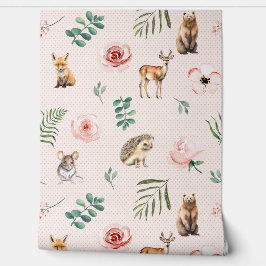 Mooie bosdieren roze behang