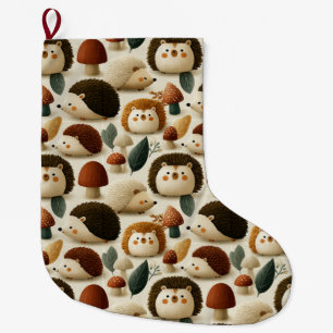 Mooie bosegel en paddestoelpatroon grote kerstsok