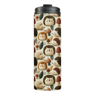 Mooie bosegel en paddestoelpatroon thermosbeker