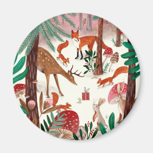 Mooie bosgroene en roze bosdieren bos magneet