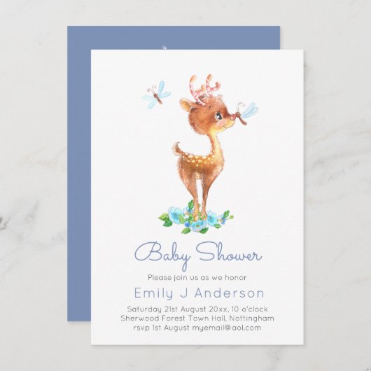 Mooie Bosherten Waterverf Babyshower Incl. Envelop (Voorkant / Achterkant)