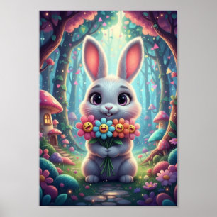 Mooie Boskonijn Gelukkig Smiley Bloemen Poster