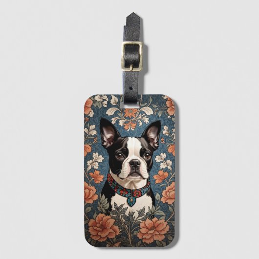 Mooie Boston Terrier William Morris Geïnspireerd Bagagelabel (Voorkant (verticaal))