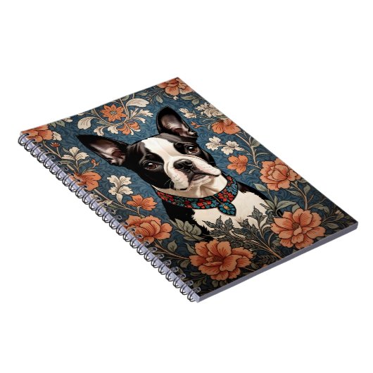 Mooie Boston Terrier William Morris Geïnspireerd Notitieboek (Rechterzijde)