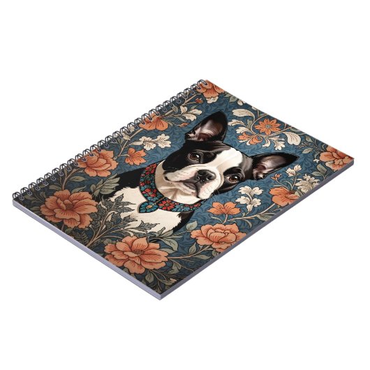 Mooie Boston Terrier William Morris Geïnspireerd Notitieboek (Linkerzijde)
