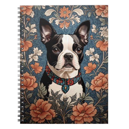 Mooie Boston Terrier William Morris Geïnspireerd Notitieboek (Voorkant)