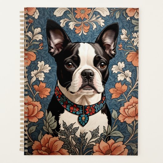 Mooie Boston Terrier William Morris Geïnspireerd Planner (Voorkant)
