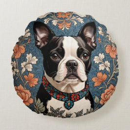 Mooie Boston Terrier William Morris Geïnspireerd Rond Kussen