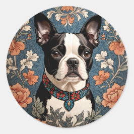 Mooie Boston Terrier William Morris Geïnspireerd Ronde Sticker