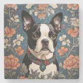 Mooie Boston Terrier William Morris Geïnspireerd Stenen Onderzetter (Voorkant)