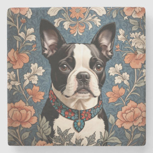 Mooie Boston Terrier William Morris Geïnspireerd Stenen Onderzetter