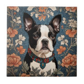 Mooie Boston Terrier William Morris Geïnspireerd Tegeltje (Voorkant)