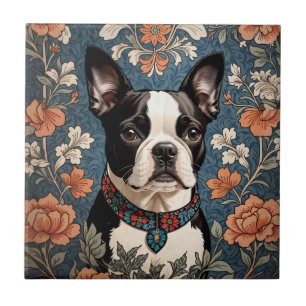 Mooie Boston Terrier William Morris Geïnspireerd Tegeltje