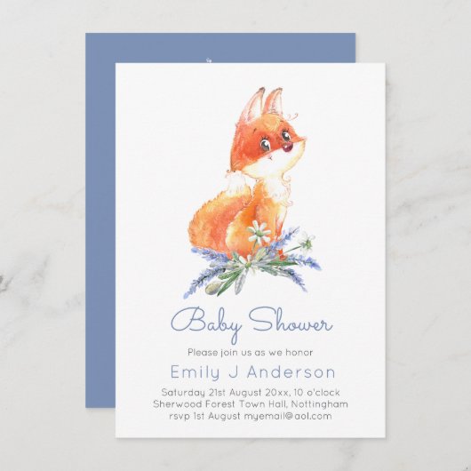 Mooie Bosvos Lavendel Baby Shower Incl. Envelop. (Voorkant / Achterkant)