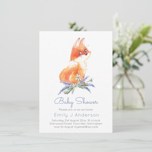 Mooie Bosvos Lavendel Baby Shower Incl. Envelop. (Staand voorkant)