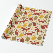 Mooie Bosvos Patroon met Vos en Uil Cadeaupapier (Uitgerold)