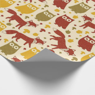 Mooie Bosvos Patroon met Vos en Uil Cadeaupapier