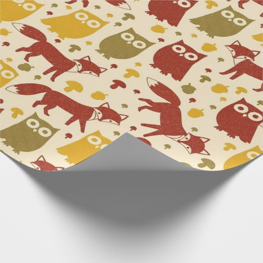 Mooie Bosvos Patroon met Vos en Uil Cadeaupapier (Hoek)